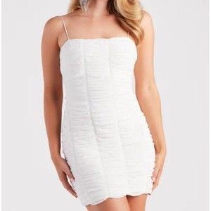 WINDSOR ALL ABOUT THAT MESH MINI DRESS SZ S PARTY FORMAL WHITE
